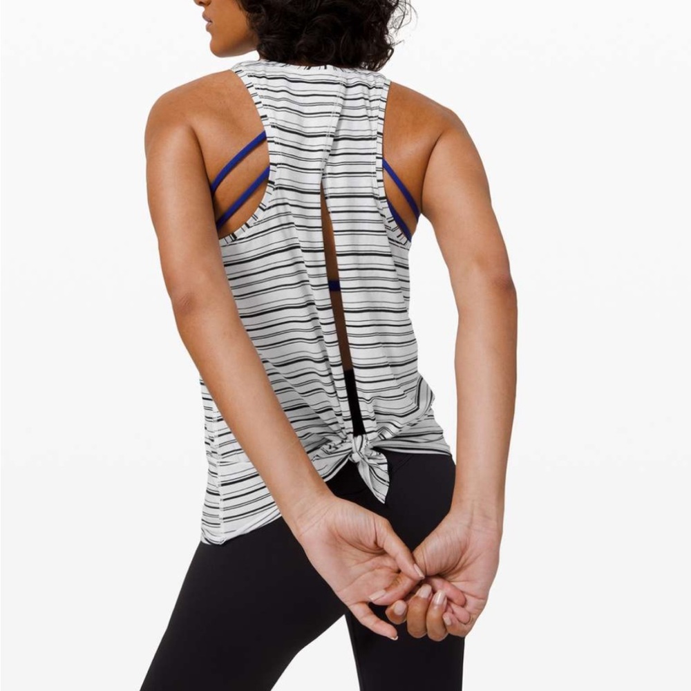 Lululemon All Tied Up Tank Top Black White Striped Size 10